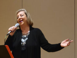 Liliana Glik performing at the presentation of Margarita Gokun Silver's book I Named My Dog Pushkin (and Other Immigrant Tales)