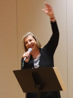 Liliana Glik performing at the presentation of Margarita Gokun Silver's book I Named My Dog Pushkin (and Other Immigrant Tales)