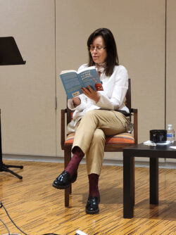 Margarita Gokun Silver presenting her book I Named My Dog Pushkin (and Other Immigrant Tales)