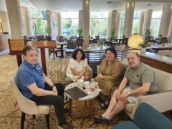 Mission to Israel. A group of volunteers meeting with the head of the Beinechem Uveinehem volunteer group, Golda Kukuevitsky, to discuss coordinating our meetings with evacuated Russian-speaking olim and IDF soldiers in Jerusalem and other cities in Israel.